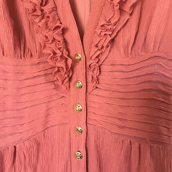 Bebe Vintage Blouse with Ruffles - Sheer Rust/Orange - Picture 4 of 6